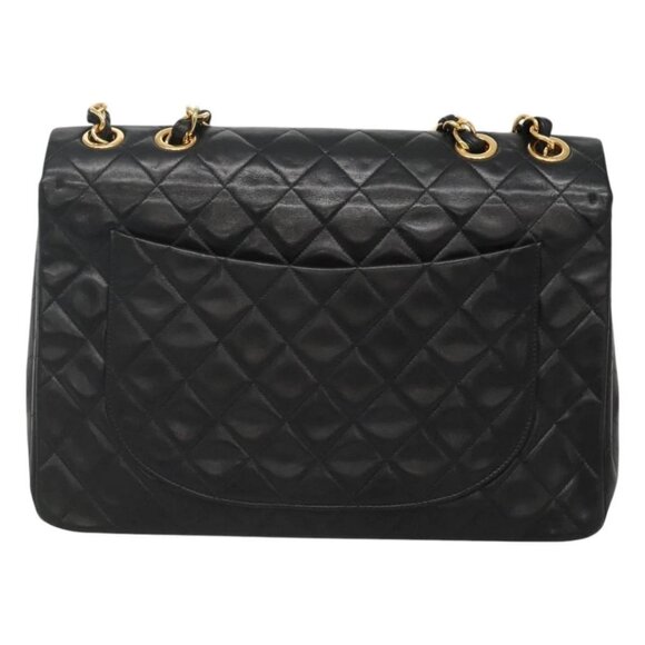 CHANEL Big Matelasse 34 Single Flap Chain Bag Lamb Skin Black CC Auth nb349AM - Picture 2 of 16